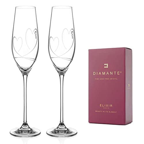 Diamante 'Two Hearts' Champagne Flutes with Swarovski - Set of 2