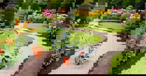 LBS Horticulture Heavy Duty Garden Trolley Cart, 80kg Rust-Proof Steel Dual Tray with Puncture-Proof Wheels