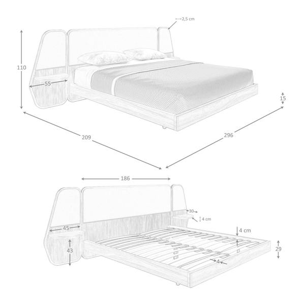 Angel Cerdá Bed Walnut and Grey Fabric 7175