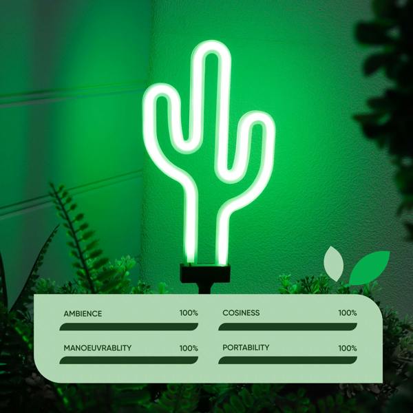 Gardenwize Solar Neon Effect Cactus Stake Light – Green LED Garden Light