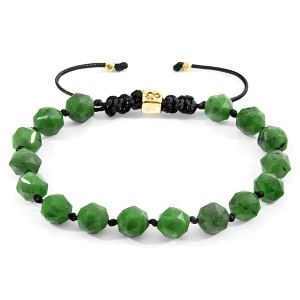 Anchor & Crew Green Jade Zebedee 9ct Yellow Gold and Stone Beaded Macrame Bracelet