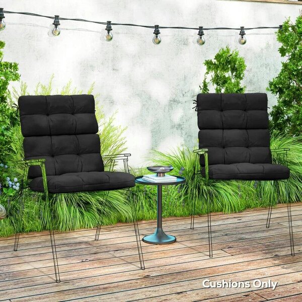 2-Piece Seat Cushion Replacement with Backrest, Garden Patio Chair Cushions Set with Ties, Black - Black
