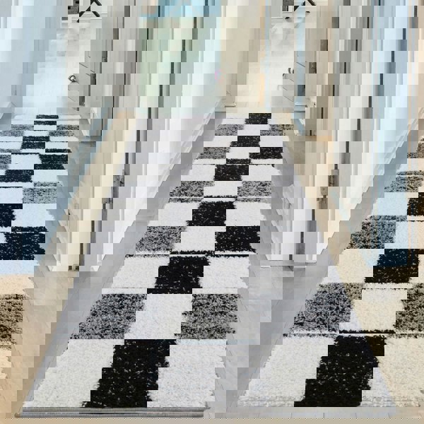 Geometric Design Thick Shaggy Area Rugs Grey