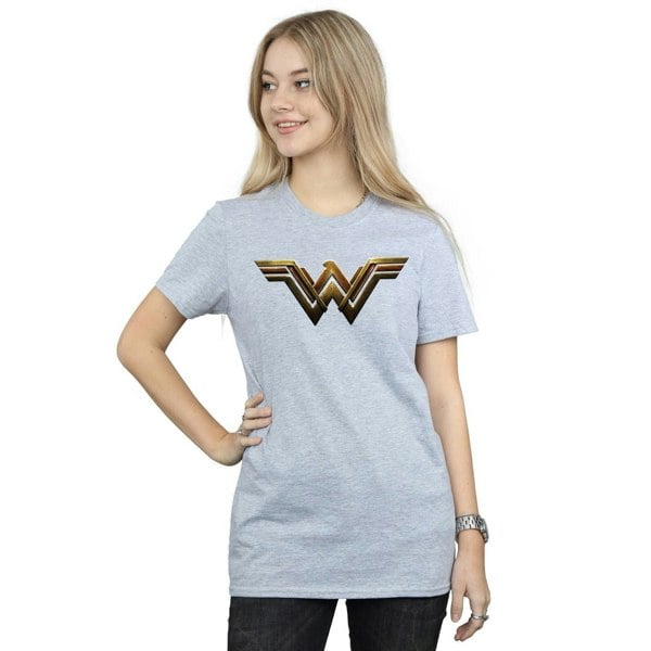 Wonder Woman Womens Logo Cotton Boyfriend T-Shirt - Sports Grey