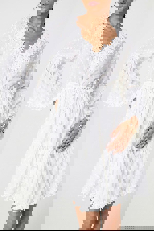 White | Floral Lace Flare Sleeve Mini Beach Dress