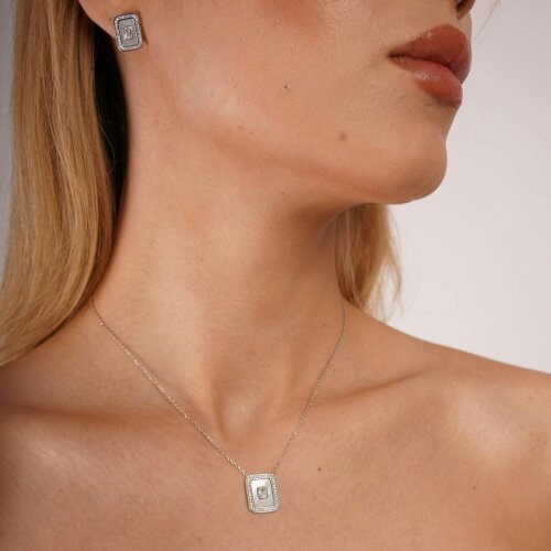 Spero London Mother of Pearl Rectangular Sterling Silver Necklace