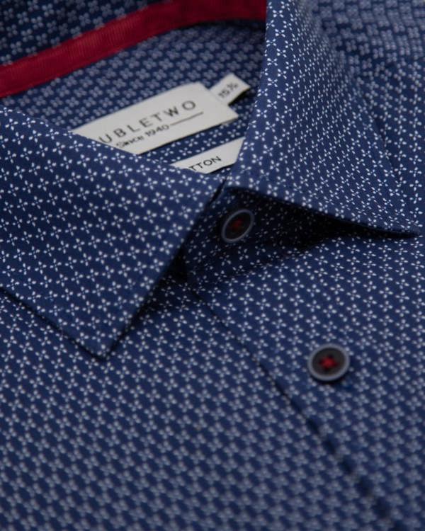 Navy Small Geo Print Cotton Shirt