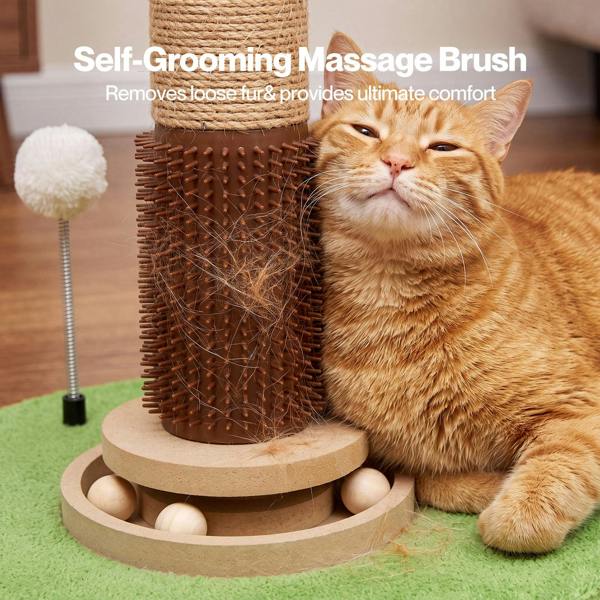 Skylos Cat Scratching Post Palm Tree Cat Scratcher With Brush Toy Indoor Green