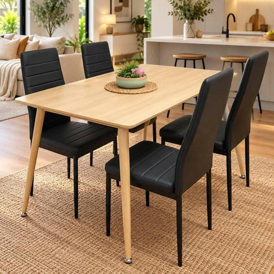 Kosy Koala Modern Wood Effect Dining Table Set With 4 Black Chairs Dining Room Furniture