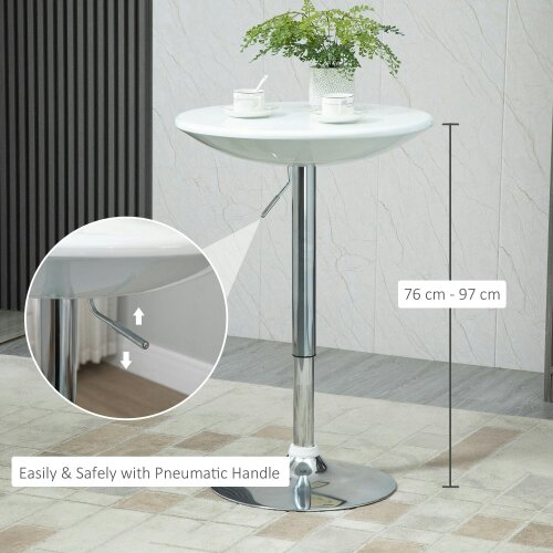 Wyld Haus Nisapa Metal White Adjustable Round Bar Table With Swivel Top And Steel Base