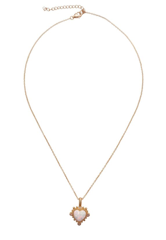 Latelita Angelique White Opal Heart Pendant Necklace Gold