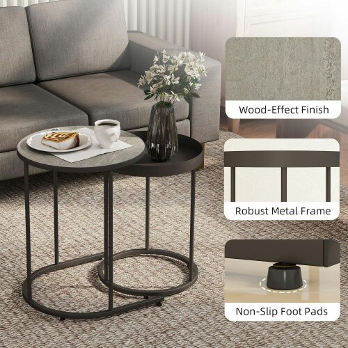 Wyld Haus Midoli Set of 2 Metal And Wood Grey Industrial Nesting Tables