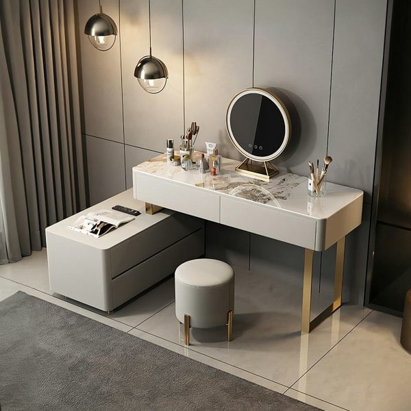 Davidson Dressing Table With LED Mirror, Extendable, Corner Dressing Table-Weilai Concept-Weilai Concept