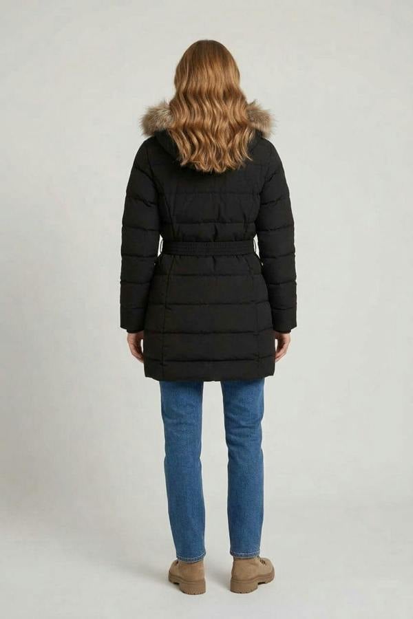 Izabel London Faux Fur Trim Thigh Length Puffer Jacket