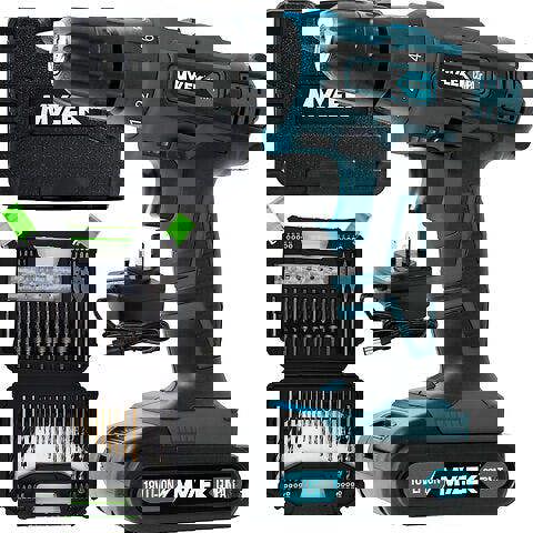 MYLEK BMC Cordless Drill with MYLEK 4ORCE 128 Piece Accessory Kit