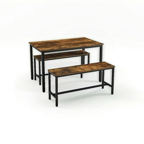 Modcraft 3-Piece Dining Table Set with 2 Benches – Industrial Style Space-Saving Design for 4 People
