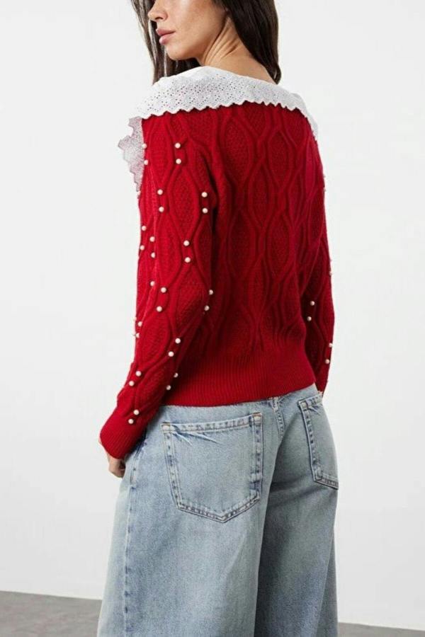 WOVCOR Shirt Woven Garni Collar Detailed Knit Cardigan