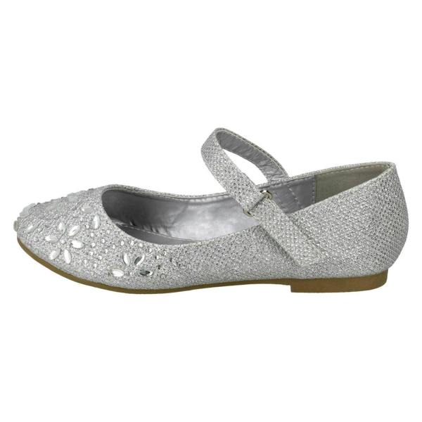 Spot On Girls Spot On Hook & Loop Bar Strap Diamante Ballerinas H2484