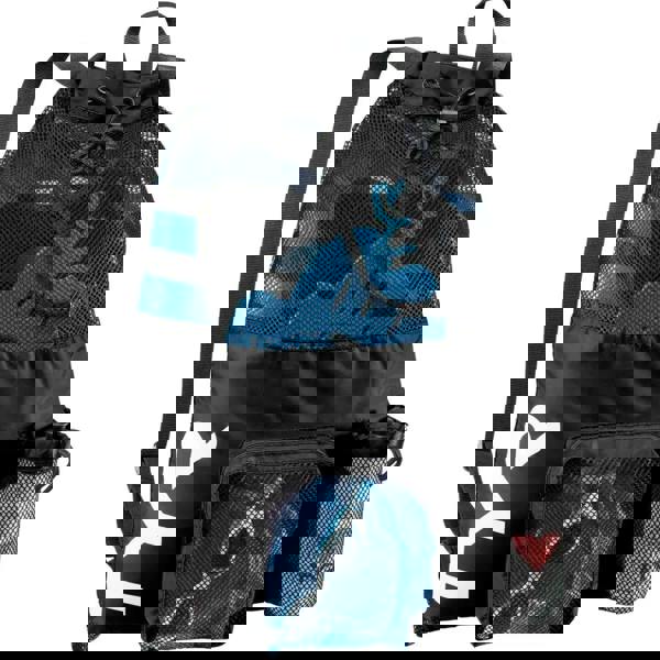 TYR Big Mesh Mummy Backpack with black mesh and blue white design