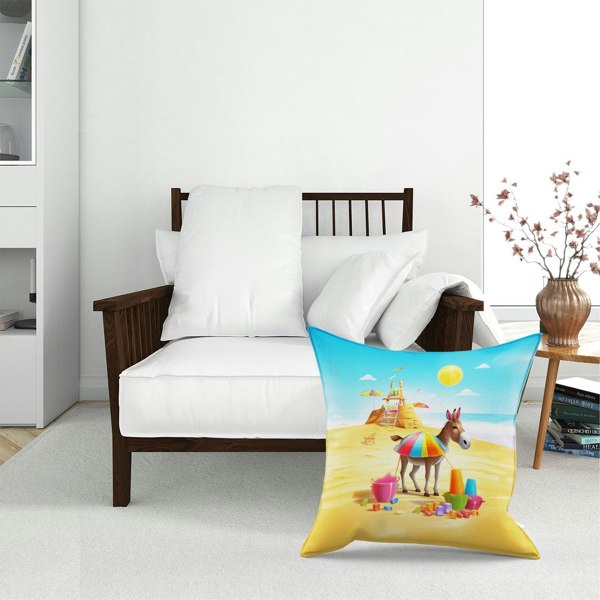 Warren Reed Donkey On A Beach Holiday Floor Cushion