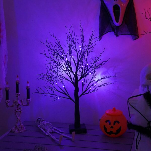 smartbies Pack of 2 Halloween Decoration Pre-Lit Black Twig Tree with Lights, Battery or USB Powered