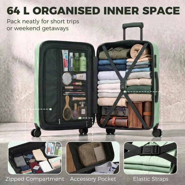 24Inch Suitcase, ABS Hard Shell Checked Luggage with TSA Lock, Spinner Wheels, Telescopic Handle, Green