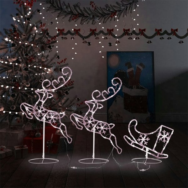 Berkfield Acrylic Christmas Flying Reindeer&Sleigh 260x21x87cm Warm White