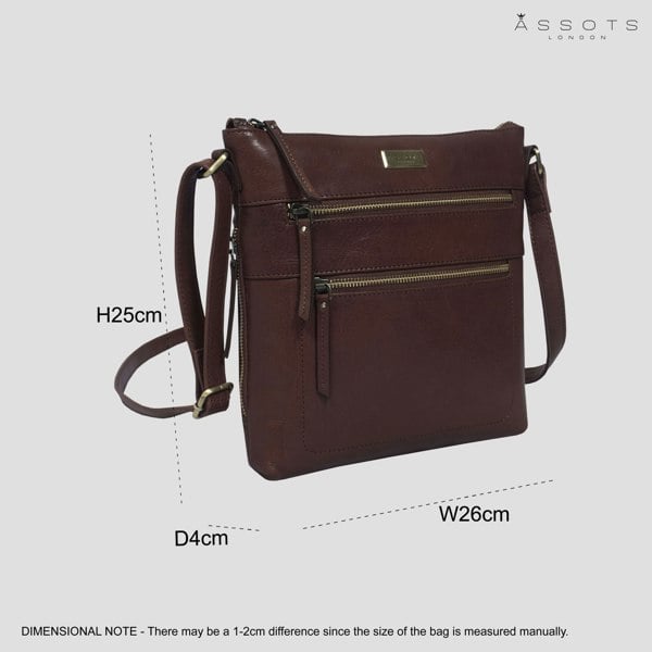 Assots London 'CORI' Brown Polished VT Real Leather Crossbody Bag
