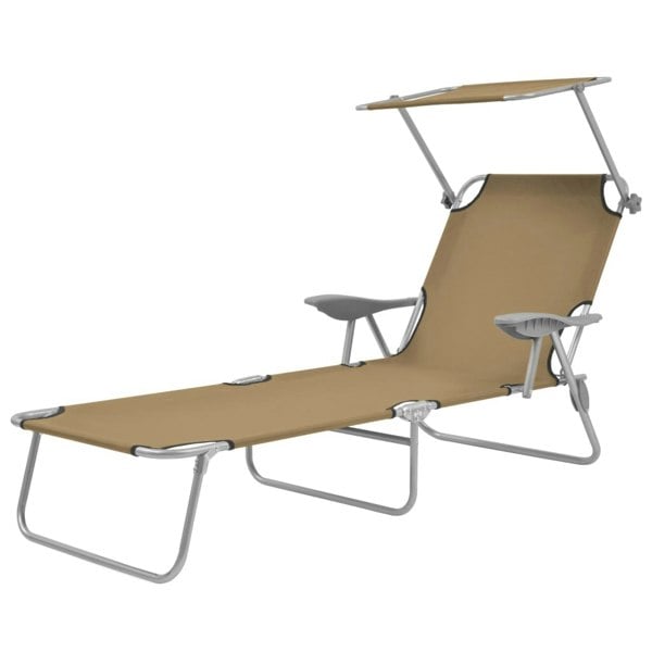 Berkfield Folding Sun Lounger with Canopy Steel Taupe