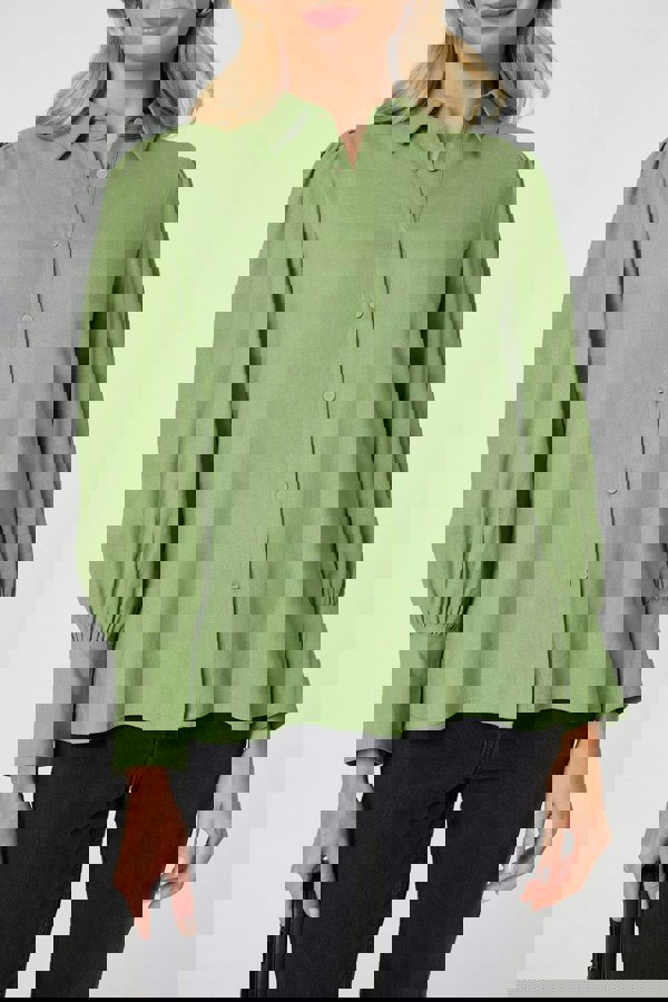 Sage | Plain Puff Sleeve Button-Up Shirt
