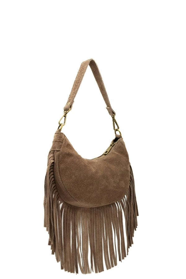 Kitise Small Genuine Italian Suede Fringed Crossbody Shoulder Bag