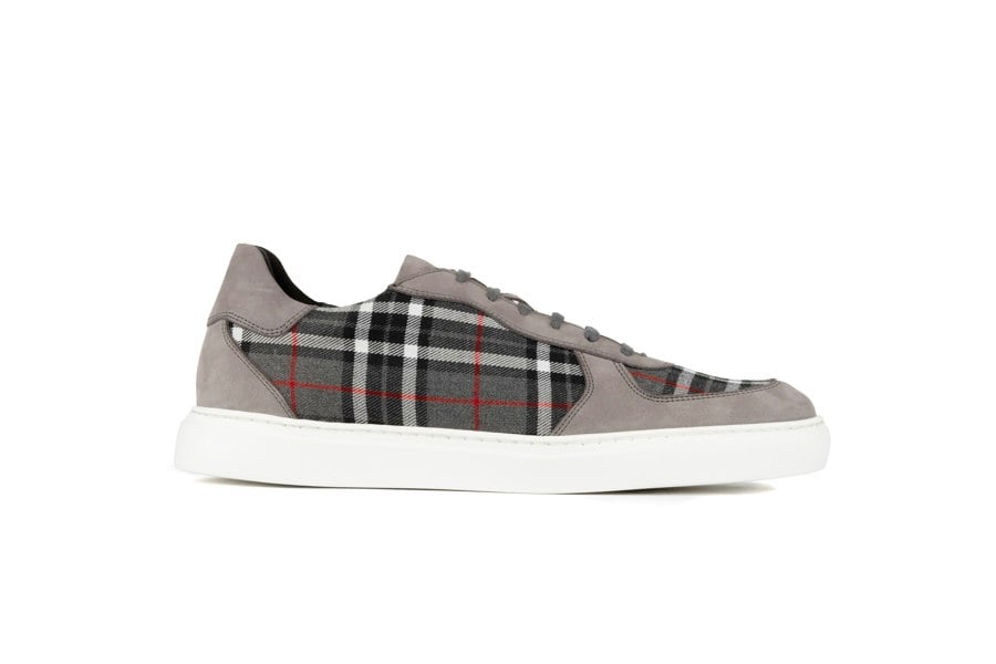 Embassy London Strada - Grey Tartan - Men's Tartan Suede & Leather Trainer