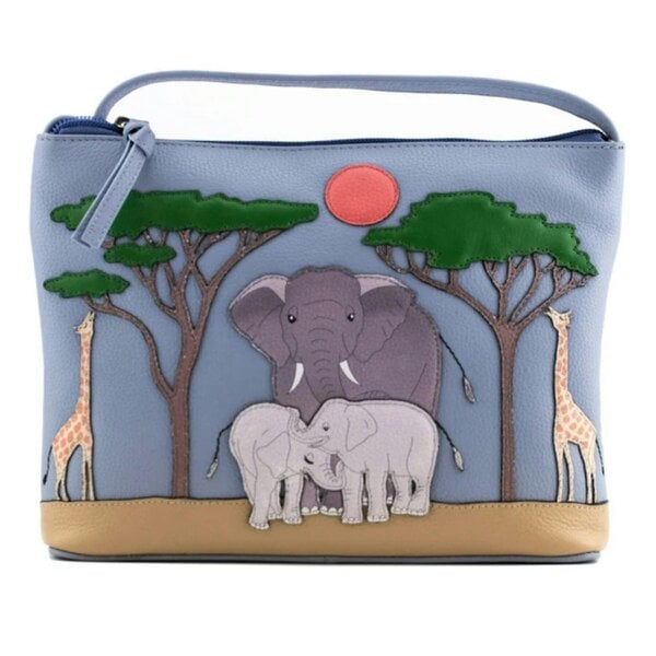 Mala Leather Leather Crossbody Bag with Elephant & Giraffe Safari Appliqué