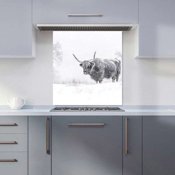 Warren Reed - Designer Snowy Black And White Highland Cow Kitchen Splashback