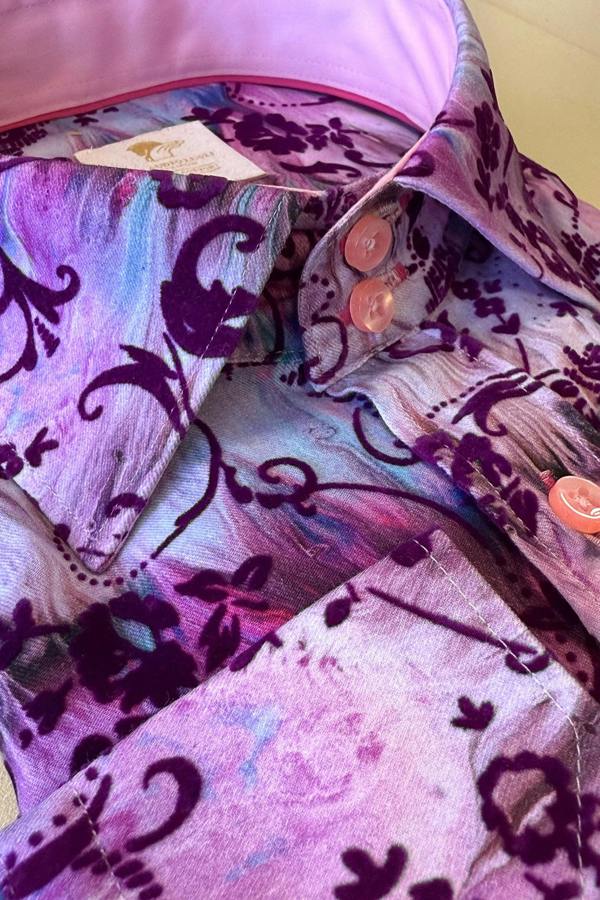 TIE - DYE FLORAL FLOCKING SHIRT WITH LUXURY TEXTURED FINISH - Claudio Lugli Shirts