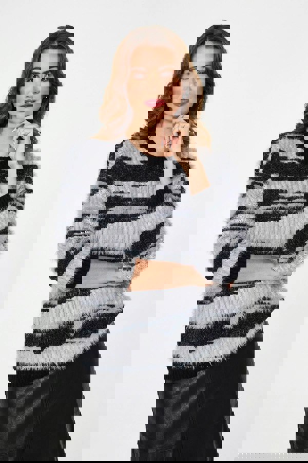 Grey | Zebra Print Textured Relaxed Jumper
