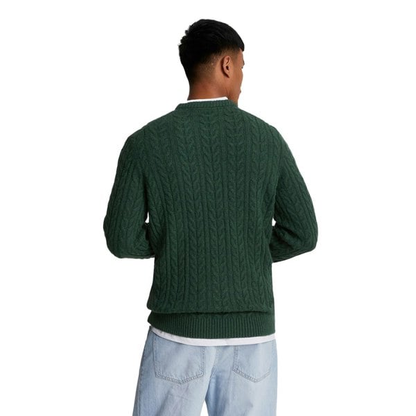 Lyle & Scott Mens Marl Cable Knit Crew Neck Jumper - Dark Green