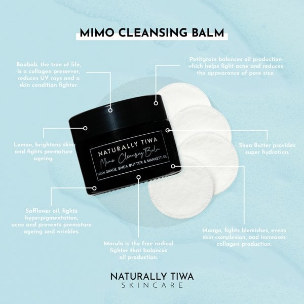 Naturally Tiwa Skincare MIMO Cleansing Balm 40g sensitive skin, eczema, psoriasis, acne, hyperpigmentation, skin undergoing chemotherapy and radiotherapy and dry skin conditions.