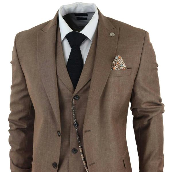 TruClothing Men's Classic 3-Piece Plain Brown Suit