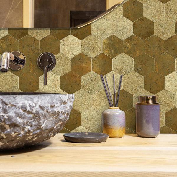 ENER-J Large Luxe Gold HexaStyle Aluminum Peel & Stick Tile, Size: 290 x 288 x 4 mm (Pack of 4)