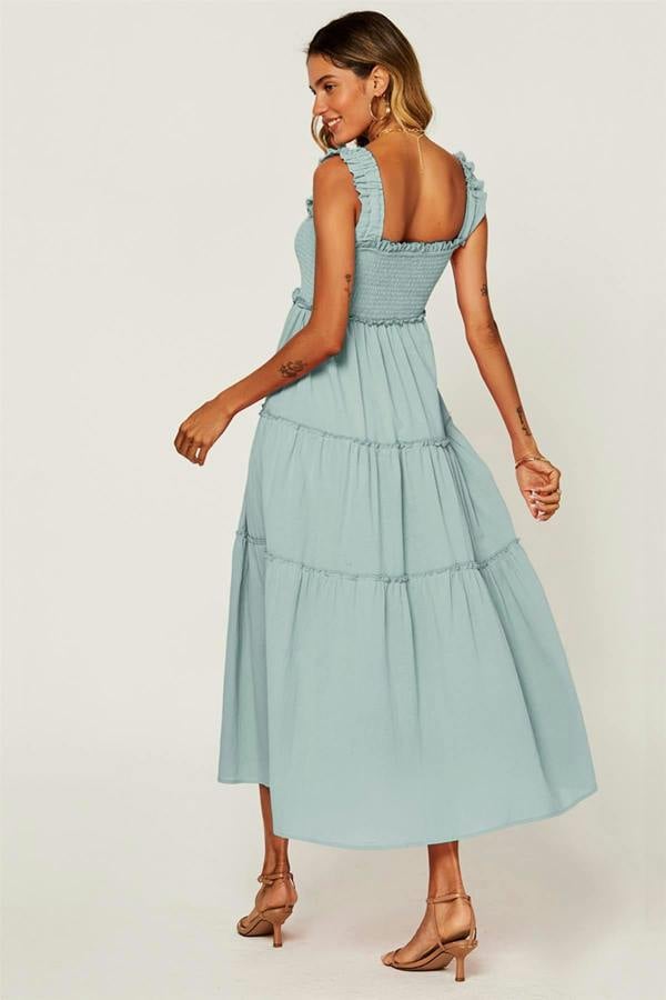 FS Collection Hem Detail Tiered Maxi Dress In Duck Egg
