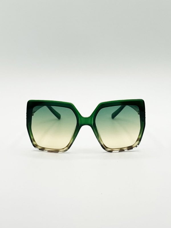 SVNX Oversize Cateye Sunglasses with Diamante Detail in Green