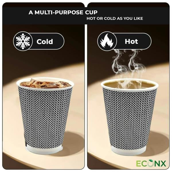 ECONX 12oz Coffee Paper Cup VIP Designed 3PLY Disposable Coffee Cup for Takeaway Hot Drinks Black