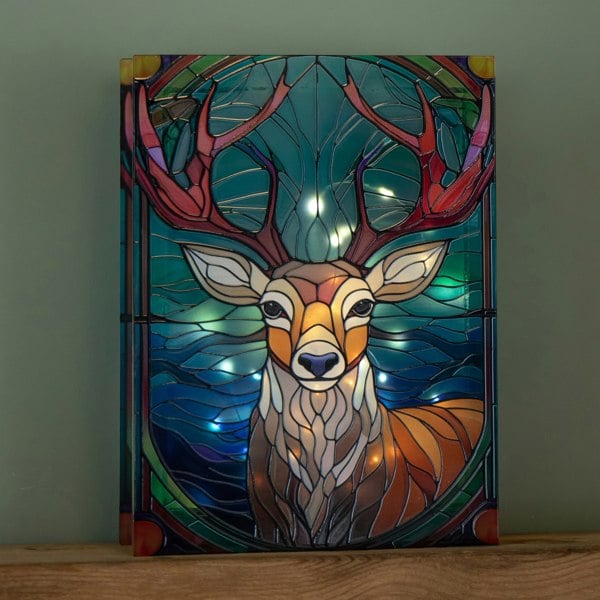 Samuel Alexander 28cm Battery Powered Glass Christmas Decoration with Stag & Warm White LEDs