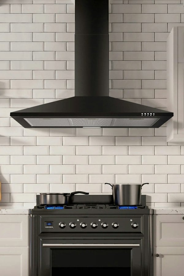 Living and Home 90CM Wall Mount Cooker Hood 3 Speeds with LED Lights 3-Layer Aluminum Filter Kitchen Extractor