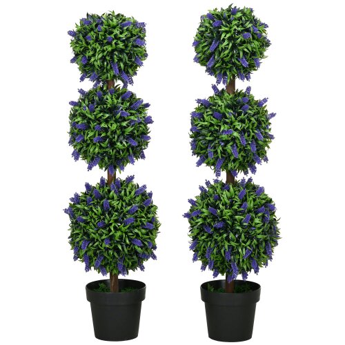 Wyld Haus Lazi Set Of 2 Artificial Lavender Ball Trees In Decorative Pots H8 110cm
