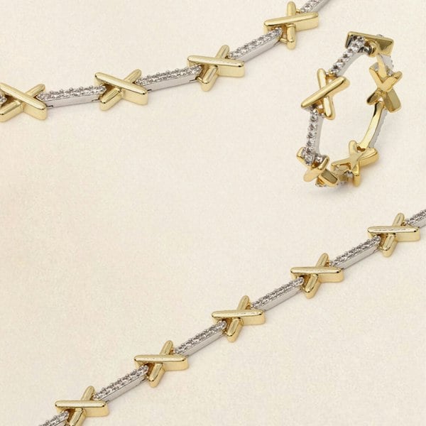 Say It With Kiss Tennis Bracelet - Silver & Gold Plated