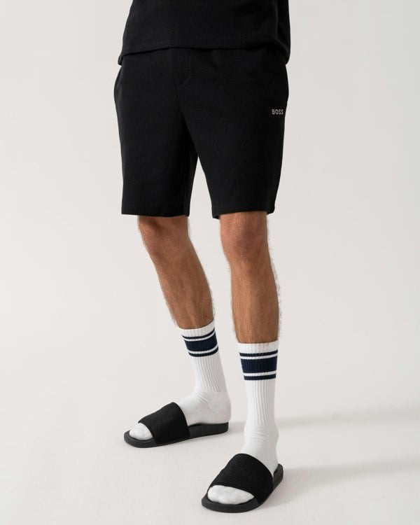 BOSS Orange Waffle Mens Cotton Blend Waffle Structure Pyjama Shorts with Embroidered Logo NOS - Black 001