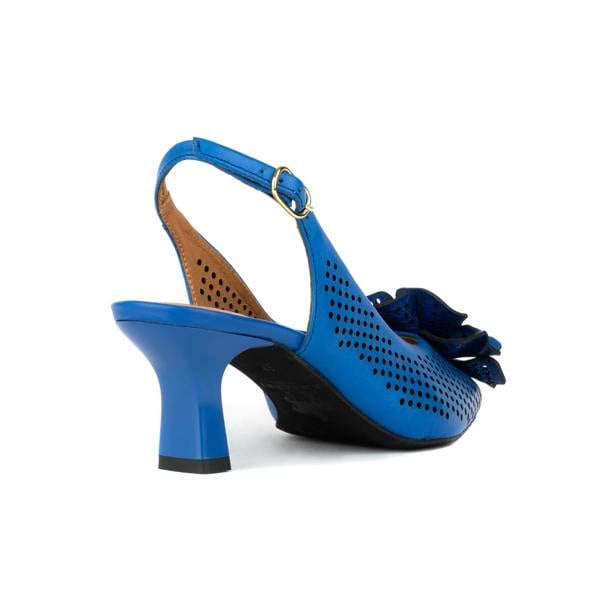 Embassy London Florence - Vibrant Blue - Women's Leather Slingback Heel with Flower Detail