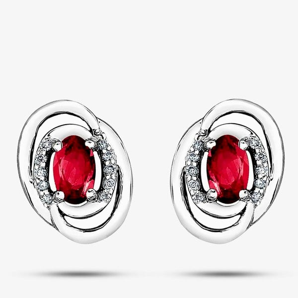T. H. Baker 9ct White Gold Oval Ruby and Diamond Swirl Stud Earrings E3417W-10 RUBY